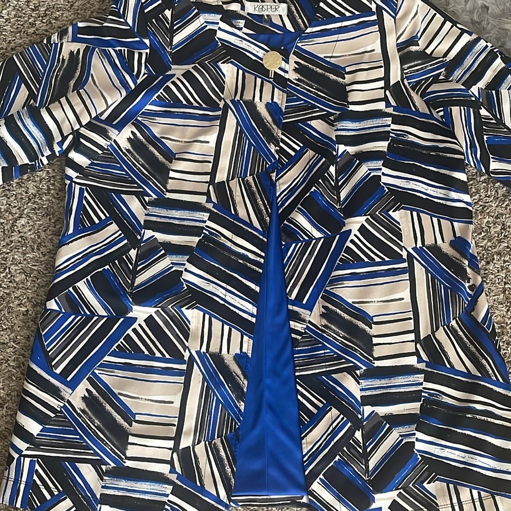 Kasper Blue and Black Abstract Top Button Jacket - Picture 2 of 7